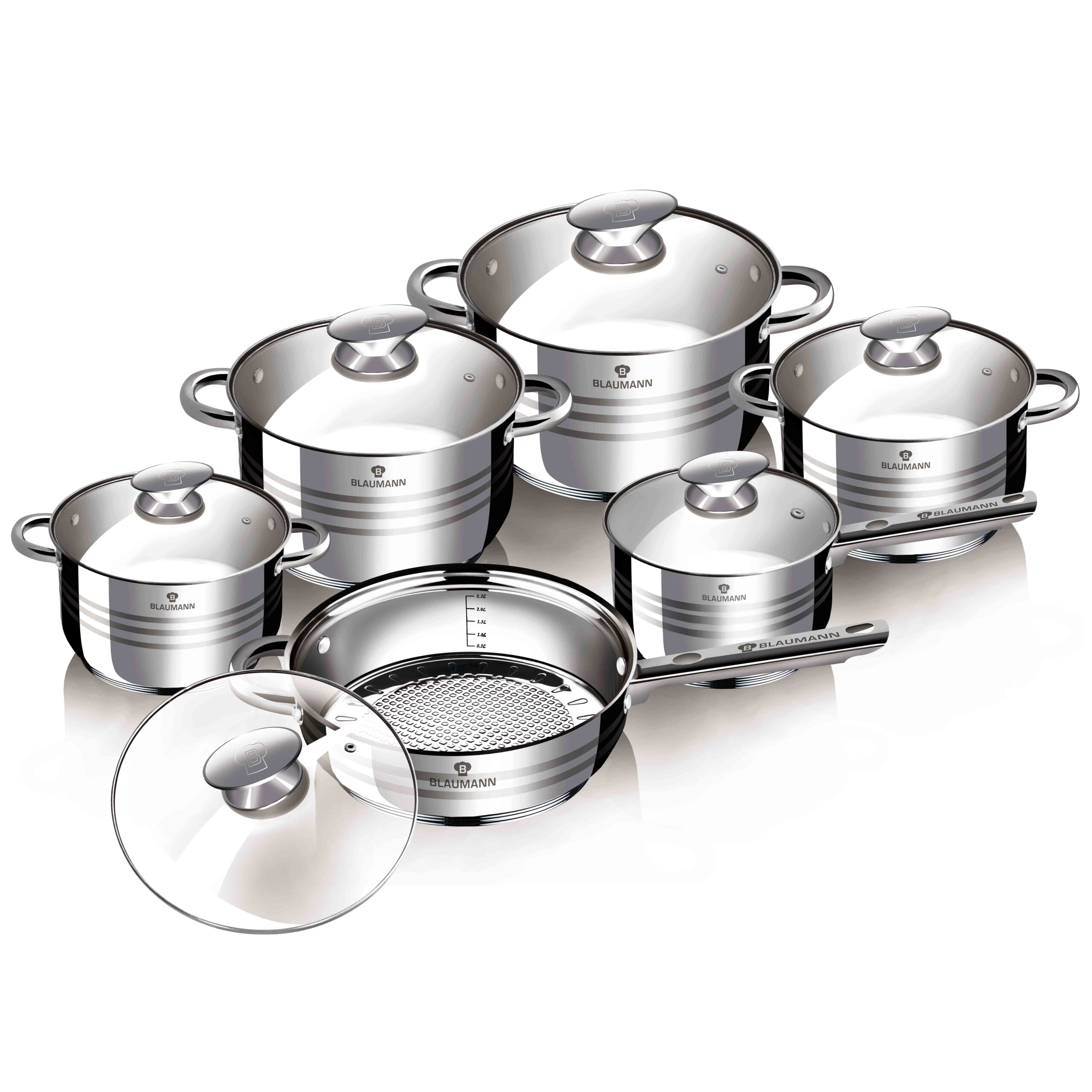 Blaumann Gourmet 12Pc Cookware Set Stainless Steel Non Stick Pots Pan  Induction